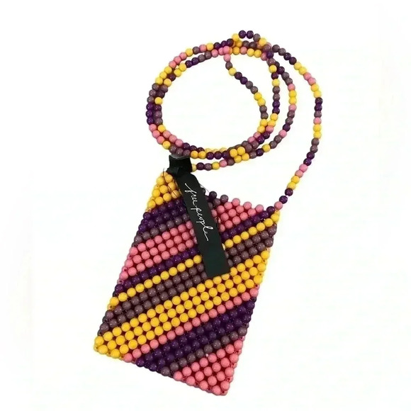 Free People Multi Color Striped Beaded Mini Cross Body Bag - Picture 1 of 7